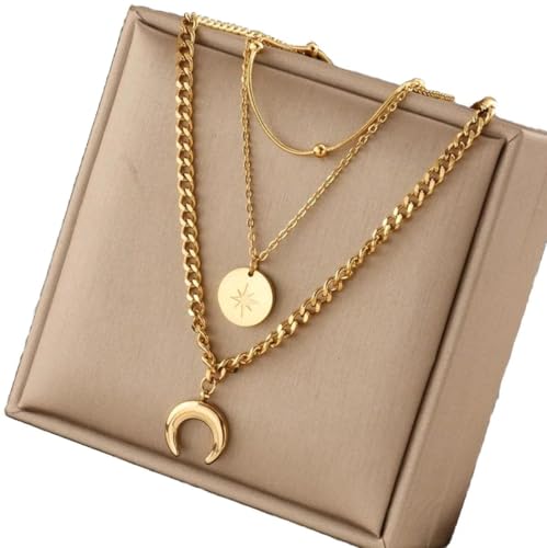EDIBAZZAR Halskette - Elegante Halskette - Stilvolles Glänzen - Dreifach-Halskette - Antiallergisch - 18K Vergoldet - Vielseitiges Accessoire von EDIBAZZAR