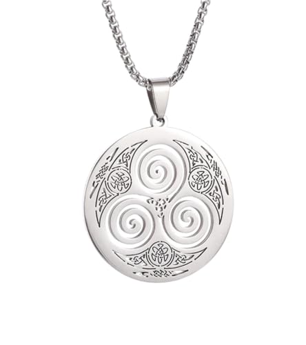 EDIBAZZAR Herren Halskette aus chirurgischem Stahl silberner Anhänger keltische Spirale von EDIBAZZAR