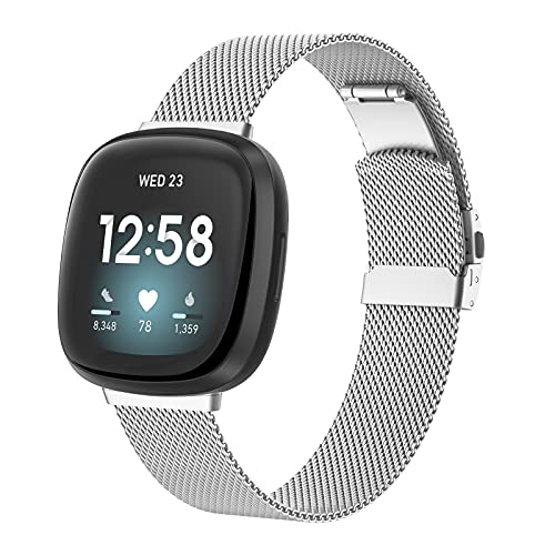 EDIMENS Metall Armband Kompatibel mit Fitbit Versa 3 Armband/Fitbit Sense Armband, Edelstahl Metall Ersatzband Armband Klassische Schnalle Armband Kompatibel mit Fitbit Versa 3/Sense, Damen Männer von EDIMENS