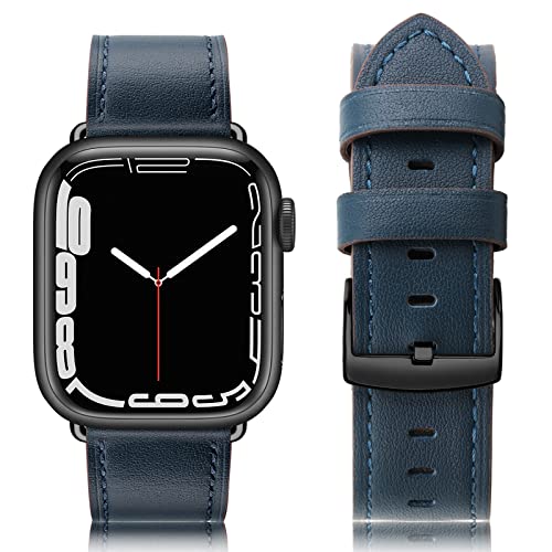 EDIMENS Armband Kompatibel mit Apple Watch Armband 45mm 44mm 42mm Damen Herren, Echtes Ersatz Lederarmband Ersatzband für Apple Watch iWatch Armbänder Series 8 7 6 5 4 3 2 1 SE Ultra Sport & Edition von EDIMENS