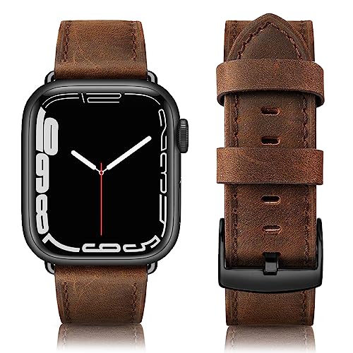 EDIMENS Armband Kompatibel mit Apple Watch Armband 45mm 44mm 42mm Damen Herren, Echtes Ersatz Lederarmband Ersatzband für Apple Watch iWatch Armbänder Series 8 7 6 5 4 3 2 1 SE Ultra Sport & Edition von EDIMENS