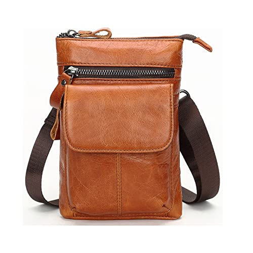 EDIMRAY Handytasche Zum Umhängen Herren Leder Klein Gürteltasche Handy Tasche Männer Schultertasche Vintage Echtleder Umhängetasche 7 zoll Handytasche Holster Hüfttasche (Braun) von EDIMRAY