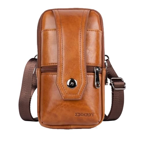 EDIMRAY Handytasche Zum Umhängen Herren Leder Gürteltasche Kleine für Männer Handy Umhängetasche 7 zoll Echtleder Vintage Schultertaschen Hüfttasche (Stil B: Braun) von EDIMRAY