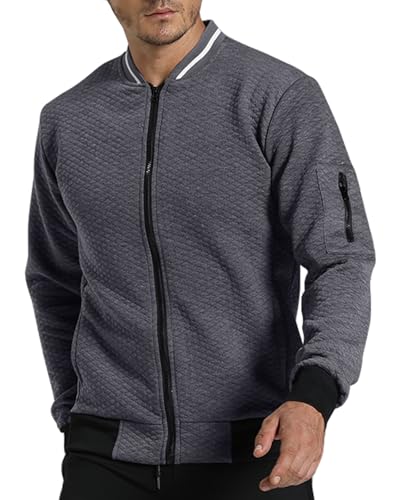 EDITCOZY Herren Casual Zipper Strickjacke Cardigan Langarm Bomberjackes Sweatshirts Dunkelgrau 2XL von EDITCOZY