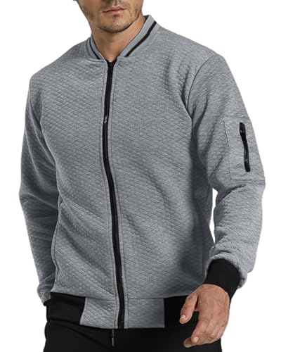 EDITCOZY Herren Casual Zipper Strickjacke Cardigan Langarm Bomberjackes Sweatshirts Grau L von EDITCOZY