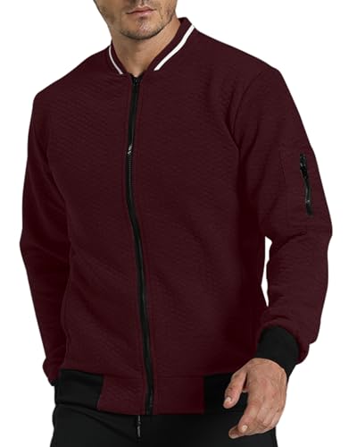 EDITCOZY Herren Casual Zipper Strickjacke Cardigan Langarm Bomberjackes Sweatshirts Rot 2XL von EDITCOZY