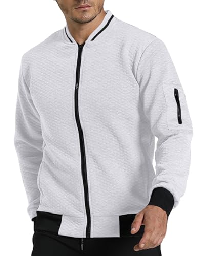 EDITCOZY Herren Casual Zipper Strickjacke Cardigan Langarm Bomberjackes Sweatshirts Weiß 3XL von EDITCOZY
