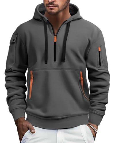 EDITCOZY Herren Half Zip Fleece Pullover Hoody Langarm Sweatshirts Zip Up Pullover Hoodie Dunkelgrau 3XL von EDITCOZY