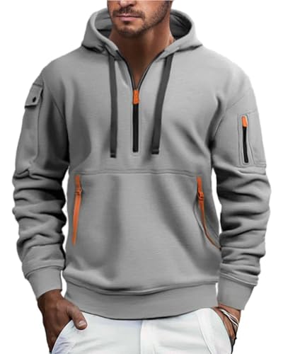 EDITCOZY Herren Half Zip Fleece Pullover Hoody Langarm Sweatshirts Zip Up Pullover Hoodie Grau 2XL von EDITCOZY