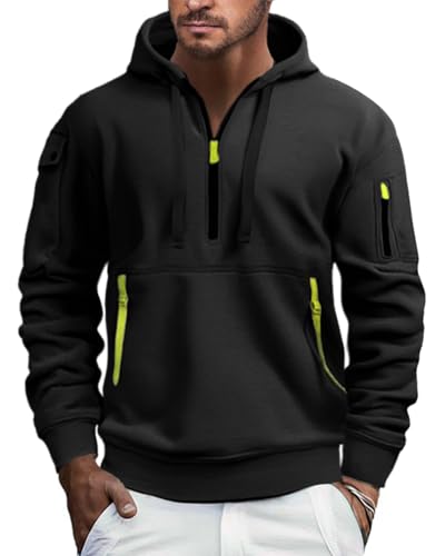 EDITCOZY Herren Half Zip Fleece Pullover Hoody Langarm Sweatshirts Zip Up Pullover Hoodie Schwarz L von EDITCOZY
