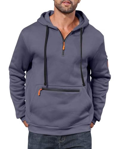 EDITCOZY Herren Zip Kapuzenpullover Sweatshirts Langarm Jumpers Fleece Half Zip Männer Sweatshirt Dunkelgrau 2XL von EDITCOZY