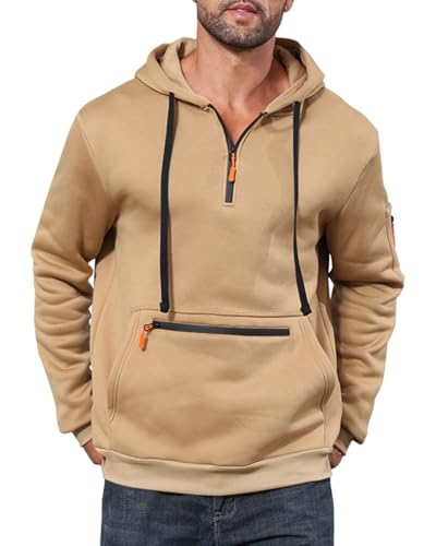 EDITCOZY Herren Zip Kapuzenpullover Sweatshirts Langarm Jumpers Fleece Half Zip Männer Sweatshirt Khaki XL von EDITCOZY