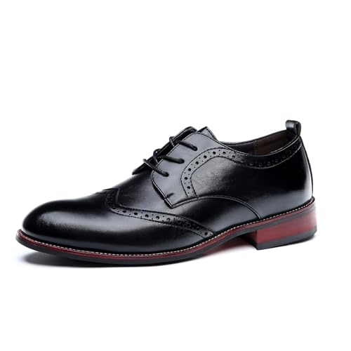 Herren Leder formelle Schuhe Business Oxford Derby Schuhe Brogue Retro Kleid Schuhe für Männer, Schwarz , 47 EU von EDITCOZY