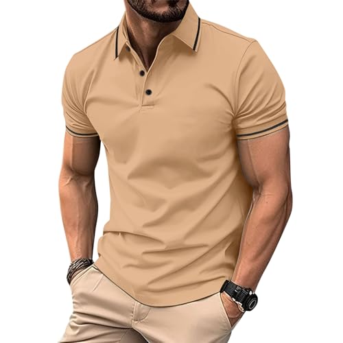 Herren Polo Shirts Kurzarm Golf Pullover Casual Baumwolle Gestrickte Klassische Tops Sommer Männer Poloshirts Khaki L Herren Polo Shirts Kurzarm Golf Pullover Casual Baumwolle Gestrickte Klassische Tops Sommer Männer Poloshirts Khaki L von EDITCOZY