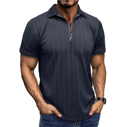 Herren Polo Shirts Reißverschluss Kurzarm Polo Strick Casual Quarter Zip Sommer Golf Shirts von EDITCOZY