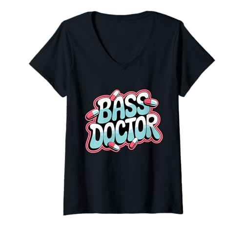 Damen Bass Doctro EDM Rave Electronic Music Lover Tekk Raver T-Shirt mit V-Ausschnitt von EDM DJ Festival Outfit für Männer und Frauen
