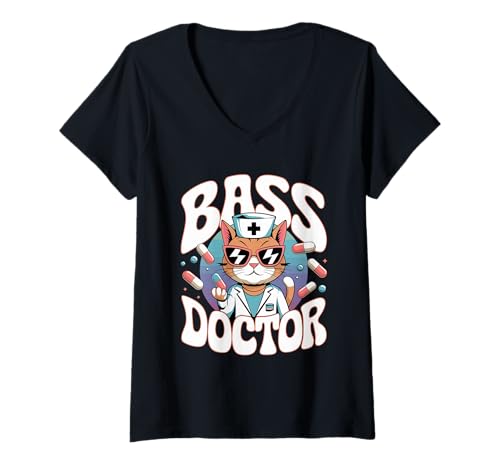 Damen Drum and Bass Raver EDM Festival Lover Bass Doctor Rave T-Shirt mit V-Ausschnitt von EDM DJ Festival Outfit für Männer und Frauen