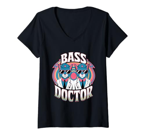 Damen Drum and Bass Raver Funny Bass Doctor EDM Rave T-Shirt mit V-Ausschnitt von EDM DJ Festival Outfit für Männer und Frauen