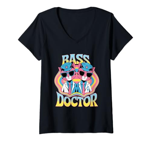Damen EDM Rave Funny Bass Doctor Raver Drum and Bass T-Shirt mit V-Ausschnitt von EDM DJ Festival Outfit für Männer und Frauen