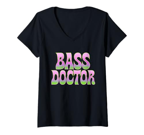 Damen Trippy EDM Party Retro Bass Doctor Tekk Rave T-Shirt mit V-Ausschnitt von EDM DJ Festival Outfit für Männer und Frauen