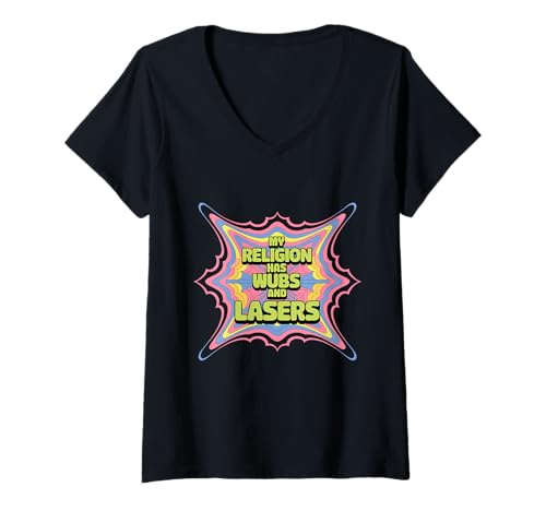 Damen Trippy EDM Rave Drum and Bass Funny Dubstep T-Shirt mit V-Ausschnitt von EDM DJ Festival Outfit für Männer und Frauen