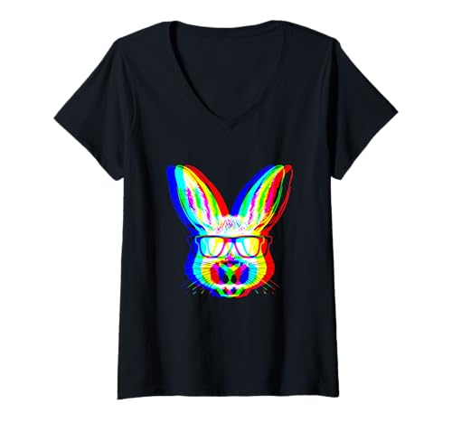 Damen EDM Techno Rave Bunny Trippy Vaporwave Halloween-Musikparty T-Shirt mit V-Ausschnitt von EDM Rave Music Party DJ Funny Vaporwave Halloween