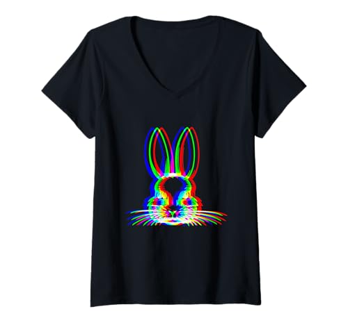Damen EDM Techno Rave Bunny Trippy Vaporwave Halloween-Musikparty T-Shirt mit V-Ausschnitt von EDM Rave Music Party DJ Funny Vaporwave Halloween