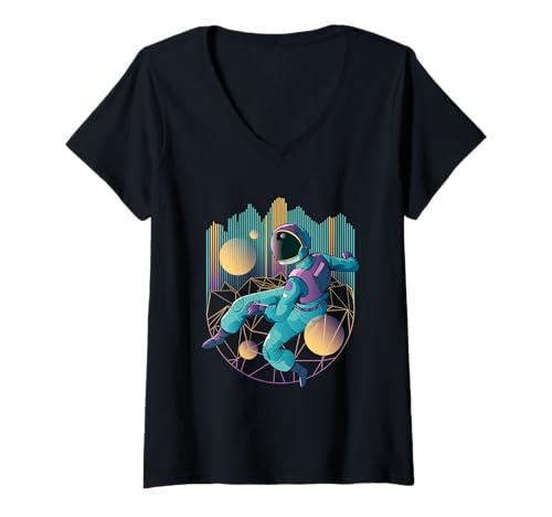 Damen Outfit zum Weltraumastronautenfestival EDM World Techno Music Day T-Shirt mit V-Ausschnitt Damen Outfit zum Weltraumastronautenfestival EDM World Techno Music Day T-Shirt mit V-Ausschnitt von EDM Techno Music Gifts and Apparel