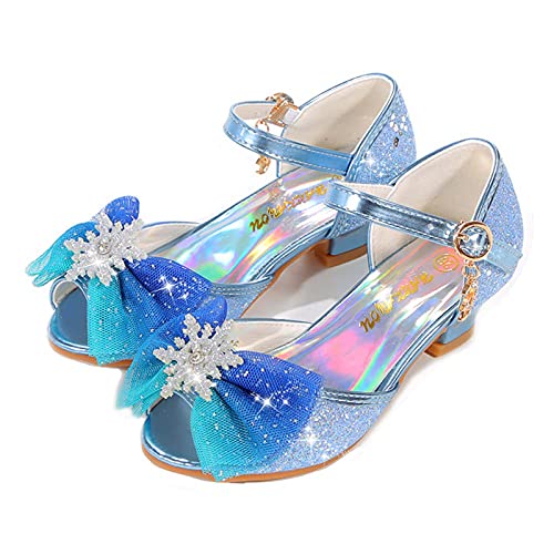 EDOSIR Mädchen Tanzschuhe Glitzer Shinning Abendschuhe Bowknot Low Heels Größe EU33 Kleine Mädchen Mary Jane Schuhe Blau Dress Up Prinzessin Schuhe Geburtstag Hochzeit von EDOSIR