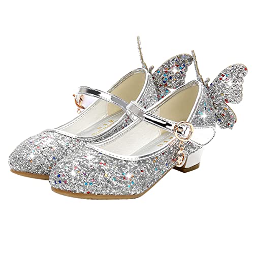 EDOSIR Mädchen Tanzschuhe Glitzer Shinning Abendschuhe Bowknot Low Heels Kleine Mädchen Mary Jane Schuhe Dress Up Prinzessin Schuhe Geburtstag Hochzeit, 8 Silber, 37 EU von EDOSIR