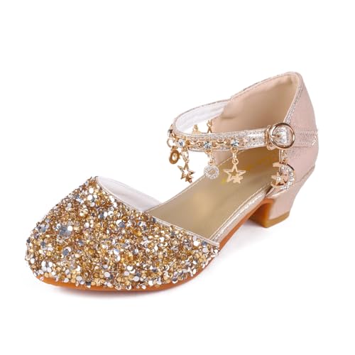 EDOSIR Mädchen Tanzschuhe Glitzer Shinning Abendschuhe Bowknot Low Heels Kleine Mädchen Mary Jane Schuhe Dress Up Prinzessin Schuhe Geburtstag Hochzeit, 9 Gold, 27 EU von EDOSIR