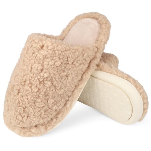 EDOSIR Warme Hausschuhe Damen Winter Pantoffeln Plüsch Rutschfest Slippers Braun von EDOSIR