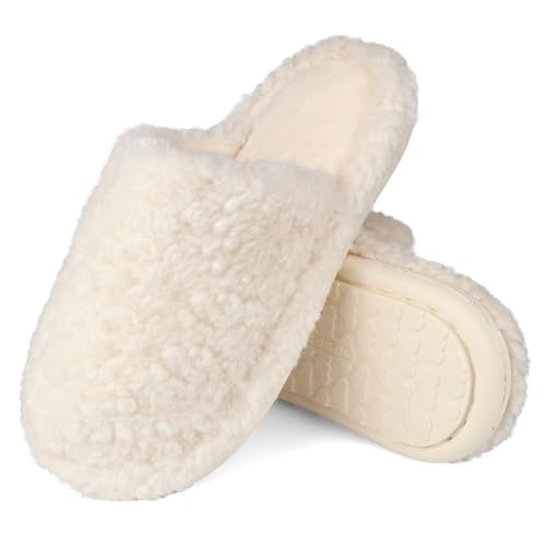 EDOSIR Warme Hausschuhe Damen Winter Pantoffeln Plüsch Rutschfest Slippers Weiß von EDOSIR