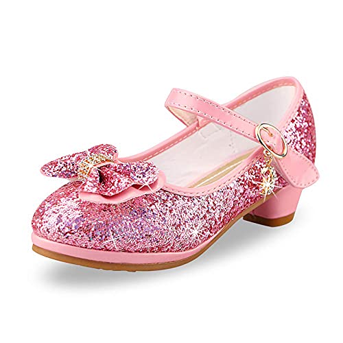 EDOSIR Mädchen Tanzschuhe Glitzer Shinning Abendschuhe Bowknot Low Heels 1Rosa Größe 25 CN(24 EU) Kleine Mädchen Mary Jane Schuhe Dress Up Prinzessin Schuhe Geburtstag Hochzeit von EDOSIR