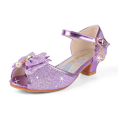 Mädchen Tanzschuhe Glitzer Shinning Abendschuhe Bowknot Low Heels 2Violett Größe 26 CN(25 EU) Kleine Mädchen Mary Jane Schuhe Dress Up Prinzessin Schuhe Geburtstag Hochzeit von EDOSIR