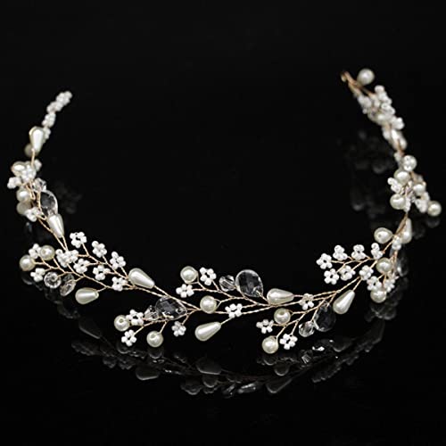 EDOSSA Braut Hochzeit Haarschmuck Kristall Perle Stirnbänder Haarrebe Haarschmuck Braut Brautjungfer Kopfschmuck Haarband Schmuck-GKY211 Gold von EDOSSA