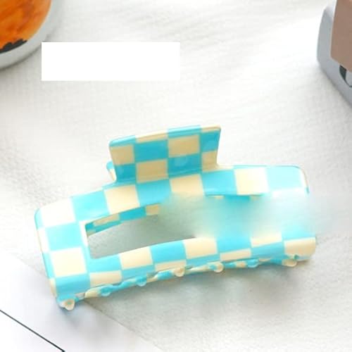 Große Multicolor Checkerboard Grid Square Halbkreis Haarspange Klaue Haar Frauen Haarschmuck-12-10,5 cm von EDOSSA