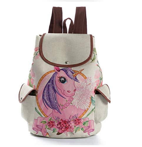 Canvas Casual Daypacks Gestreiftes Einhorn Schultasche Rucksack für Damen Mädchen Kollegium Rucksack Kordelzug Verschlussklappe (B) von EDOTON