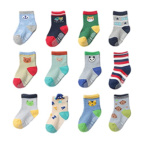 EDOTON 12 Paar Baby Socken, ABS Anti-Rutsch Knopf Atmungsaktive Baumwolle Socken Rutschfeste Socken für Baby 0-5 Jahre Alt (Unisex) von EDOTON