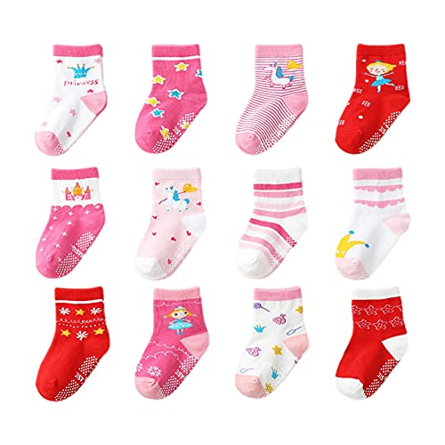 EDOTON 12 Paar Baby Socken, ABS Anti-Rutsch Knopf Atmungsaktive Baumwolle Socken Rutschfeste Socken für Baby 0-5 Jahre Alt (Unisex) von EDOTON