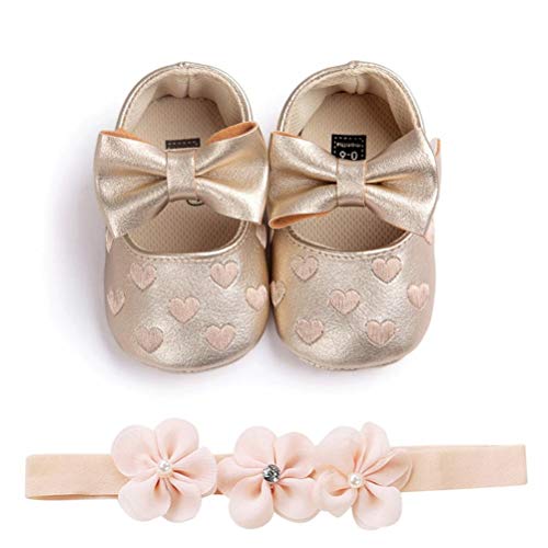 EDOTON Baby Mädchen 2 Pcs Kleinkind Party Schuhe Mit Stirnband, A - Gold, Gr.- 12-18 Monate/Herstellergröße- 5 von EDOTON