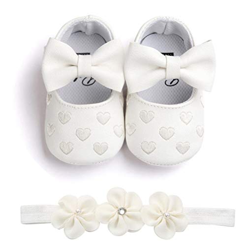 EDOTON Baby Mädchen 2 Pcs Kleinkind Party Schuhe Mit Stirnband, A - Weiß, Gr.- 12-18 Monate/Herstellergröße- 5 von EDOTON