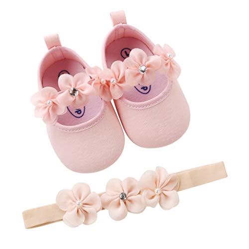 EDOTON Baby Mädchen 2 Pcs Kleinkind Party Schuhe Mit Stirnband, Rosa, Gr.- 12-18 Monate/Herstellergröße- 5 von EDOTON