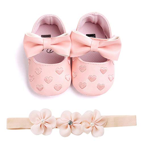 EDOTON Baby Mädchen 2 Pcs Kleinkind Party Schuhe Mit Stirnband, A - Rosa, Gr.- 6-12 Monate/Herstellergröße- 3 von EDOTON