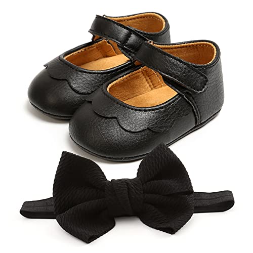 EDOTON 2 Pcs Kleinkind Schuhe+ Stirnband, Baby Mädchen Blumen Schuh Anti-Rutsch-Weiche Besondere Anlässe Taufe Hochzeit Party Schuhe von EDOTON