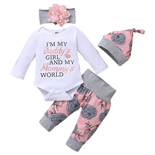 EDOTON 3tlg Babykleidung Set Baby Mädchen Rüschen Schulter Kurzarm/Langarm Body Strampler + Blumen Short/Hose + Stirnband/Mütze Neugeborene Kleinkinder Babyset Outfits von EDOTON