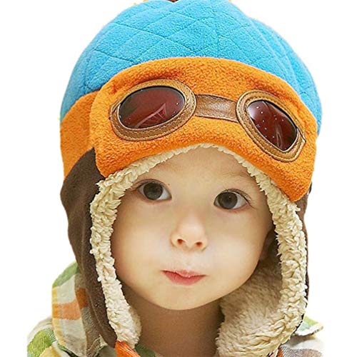EDOTON Baby Kinder Earflap Hut, Winter Warme Pilot Flieger Mütze Wintermützen für Mädchen Jungen 6 Monate -3 Jahre (Blau) von EDOTON