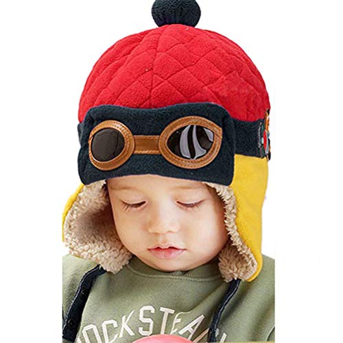EDOTON Baby Kinder Earflap Hut, Winter Warme Pilot Flieger Mütze Wintermützen für Mädchen Jungen 6 Monate -3 Jahre (Rot) von EDOTON