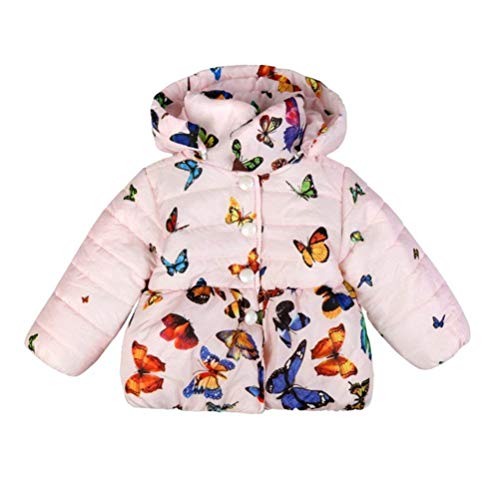 EDOTON Baby Mädchen Herbst Winter Mantel Mit Kapuze Schmetterling Jacke Dick Warm Mantel Kleidung Prinzessin Mädchen Elegant Baumwolle gefülltOutwear (6-12 Monate, Rosa) von EDOTON