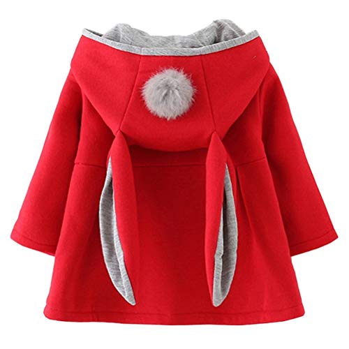 EDOTON Baby Mädchen Mäntel aus Baumwolle Frühlung Herbst Winter Jacken mit Haarballen Kaninchen Ohr Kleinkinder warm Kleidung (12-18 Monate, Rot) von EDOTON